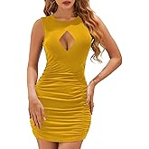 Women's Summer Sexy Club Bodycon Cutout Ruched Mini Party Dresses Sleeveless Night Tank Short Dress