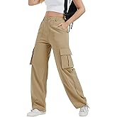 AVAMO Cargo Pants for Women with Pockets High Waist Lightweight Stretchy Hiking Casual Streetwear Baggy Wide Leg Pants