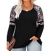 CARCOS Plus Size Tops for Women Long Sleeve Raglan Tops Flower/Tie Dye/Camo/Aztec/Leopard Print T Shirts Tunic Fall Xl-5Xl