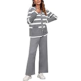 Viottiset Women's 2 Piece Outfits Stripe Sweatsuit Set Long Sleeve Button Sweatshirt Wide Leg Sweatpants Lounge Set