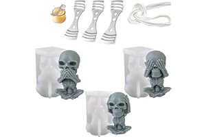 YZRYXHWL 3D Skull Candle Mould, Handmade Silicone Mould for Scented Candle Soap Making Epoxy Mould Resin Casting Art Craft Halloween Party Supplies Home Decor (3 Combination)