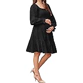 OUGES Women's 100% Cotton Baby Shower Maternity Dress Square Neck Hollow Out Eyelet Smocked Tiered Midi Dresses 2026