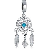 Hopes Dreams Blue Spiritual Amulet Symbol Western Native American Indian Dream Catcher Cloud Dreamer Dangle Charm Bead Tassel Feather Leaves For Women Teen .925 Sterling Silver Fits European Bracelet