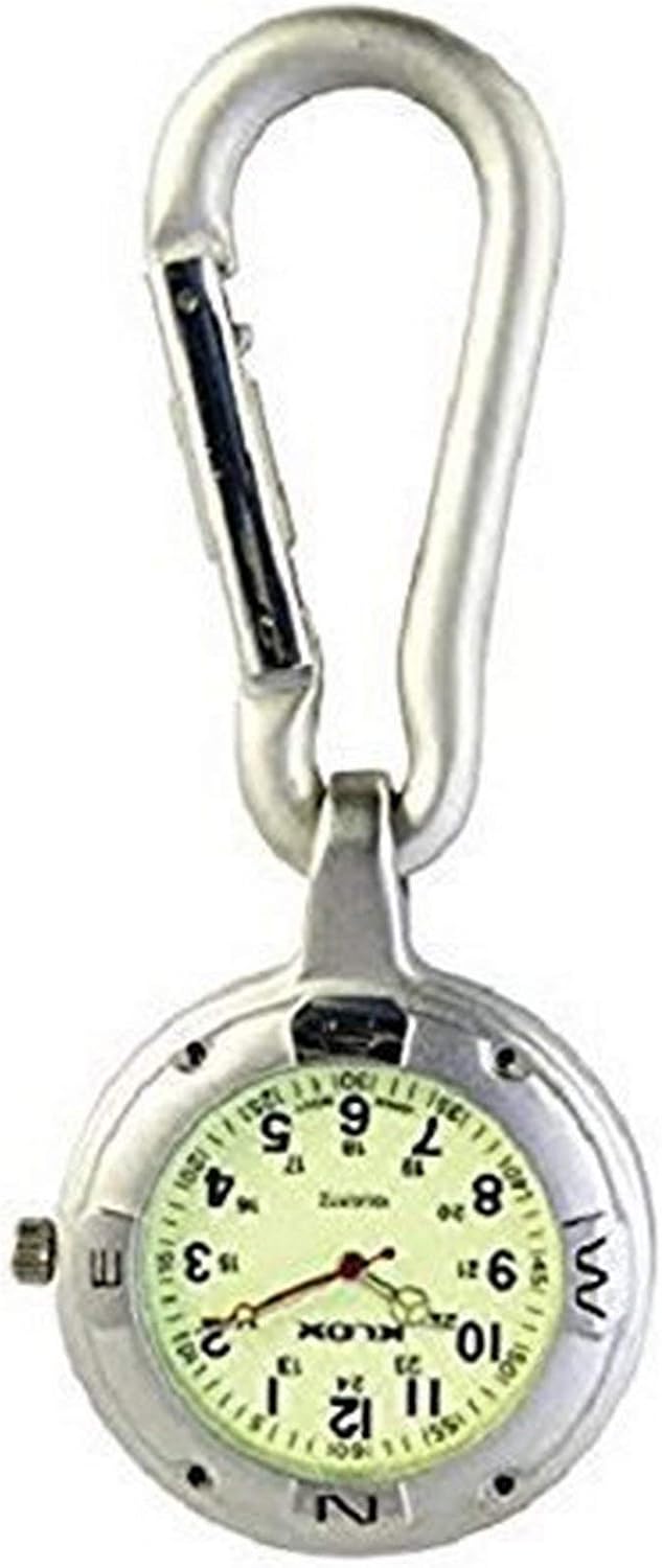 Montre à Mousqueton Multifonction - Aiguilles Lumineuses, Lampe LED Intégrée, Boîtier Métal, Pour Randonnée, Camping