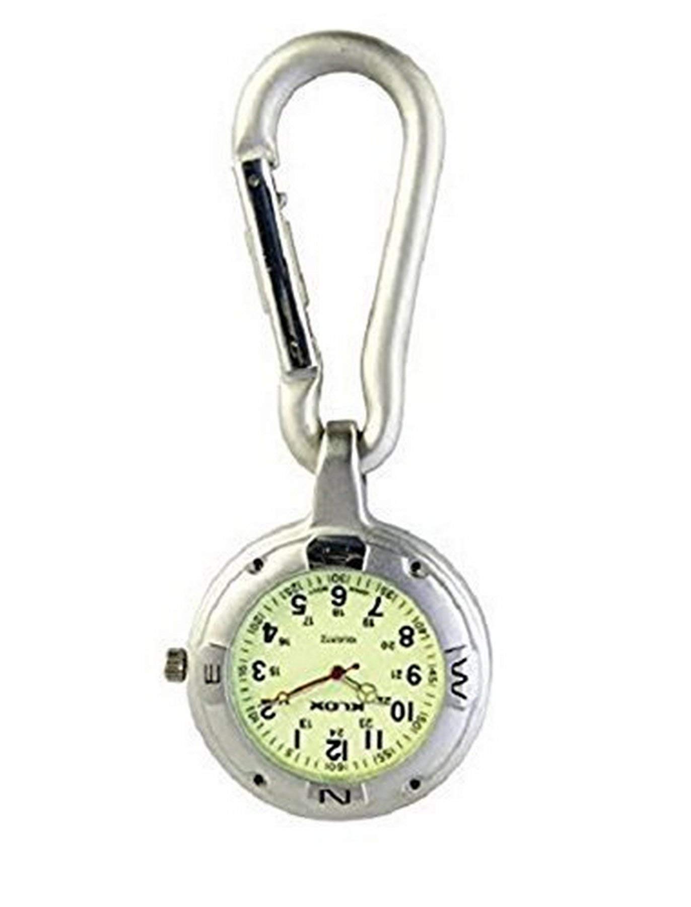 Klox Silver Clip on Carabiner FOB Belt Watch for Doctors Nurses Paramedics Chefs Sports