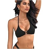 SweatyRocks Women's Ring Linked Triangle Bikini Top Halter Bathing Suits Tops Summer