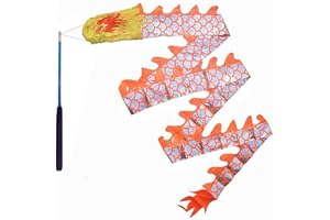 PAIKOOL Juggling Play Golden Scales Dragon Flag Poi with Fiberglass Handstick, Flowy Flinging Outdoor Dance Ribbon with Rod for Fitness Party Stage Performance Prop Set (9.8 Ft, Silver Scale Dragon)