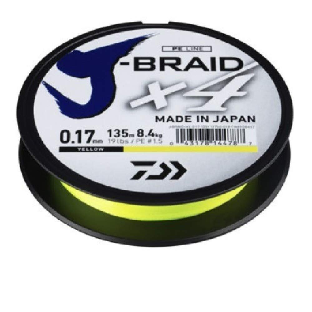 Daiwa J-Braid X4 Braided Fishing Line – All Sizes and Colours – Yellow, 0.19 mm, 135 M