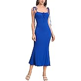 Womens Tie Shoulder Drawstring Ruched Bust Mermaid Hem Cami Slip Dress Bodycon Maxi Evening Party Dress