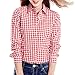 Cekaso Women's Gingham Shirt Cotton Slim Fit Long Sleeve Button Up Plaid Shirt, Red, USsizeL=TagsizeXXXL