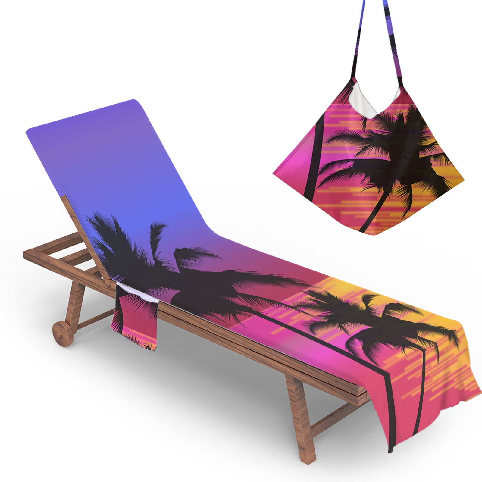 Highdi Sun Lounger Towels with Pockets, Purple Portable Beach Sunbed Towels Microfiber Quick Dry Travel Beach Chair Cove for Sun Lounger, Pool Chair (75x210cm)