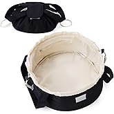 Narwey Lay Flat Open Drawstring Makeup Bag, Large Cosmetic Bag for Women Girls, Cute Make up Bags with Handle, Portable Travel Toiletry Bag for Skincare, Brushes & Travel Essentials (Black)