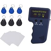 125kHz Handheld RFID Reader and Writer, Portable ID Card Copier Device for T5577/EM4305 Includes 6 Blank Key Fobs &amp; 5 writable Cards for Duplicating Access Cards, Parking Permits(Battery Not Included)