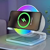 doopo Night Lights Bluetooth Speaker,Wireless Charger 15W with Phone Holder, Touch Control Bedside Lamp Dimmable with Dynamic Colored Music Light, Gifts for Teenage Girls Boys Room Decor