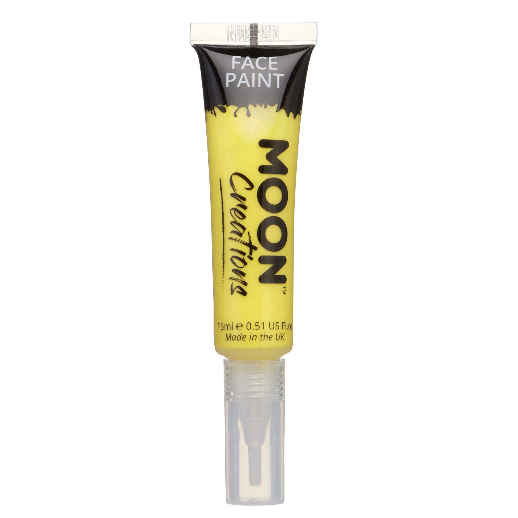 Moon Creations Face & Body Paint Tubes with Brush Applicator | Yellow | 15ml | Ready to Use | Cruelty Free, Made in UK | Face Paint for Kids, Adults, Fancy Dress, Festivals, Halloween