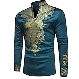 Toimothcn Men's African Style Print Long Sleeve 1/4
