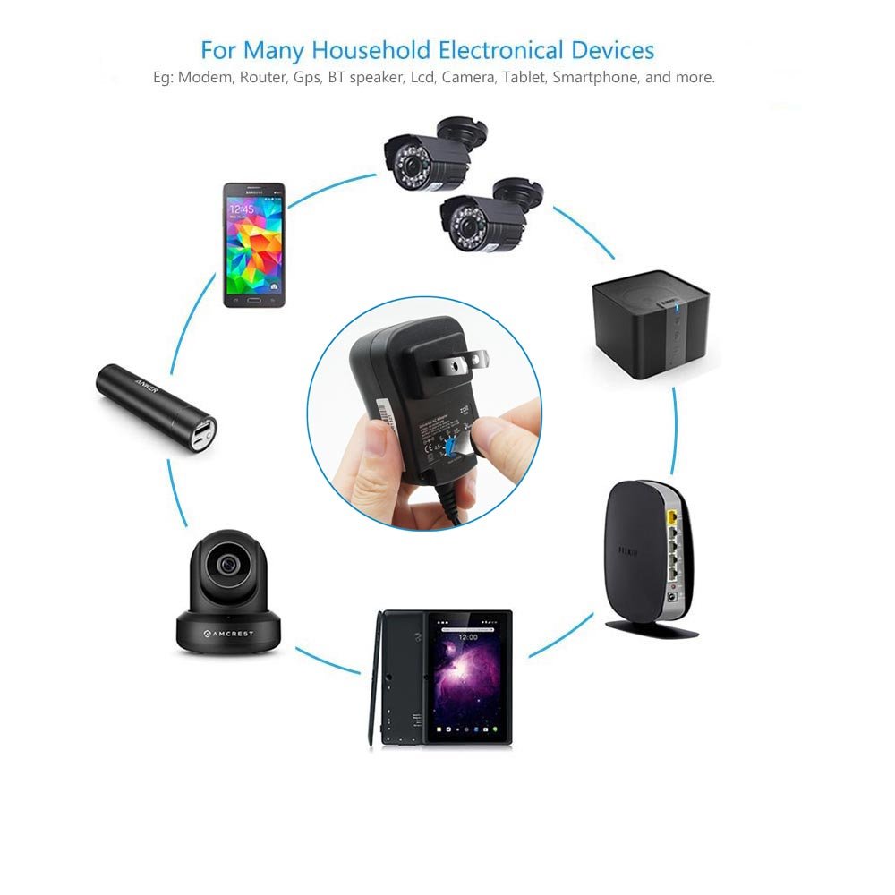 Zolt 12W Universal AC DC Adapter, Multi Voltage 3V 4.5V 5V 6V 7.5V 9V 12V 1A 1000mA Switching Power Supply for Household Electronics Routers Speakers LCD CCTV Cameras