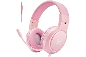 KHAZNEH H-10 Gaming Headset for PS4, Xbox One, PC, PS5, Nintendo Switch, Stereo Wired Noise Cancelling Over Ear Headphones with Mic for Kids Adults, Bass Surround, Soft Memory Earmuffs, Pink