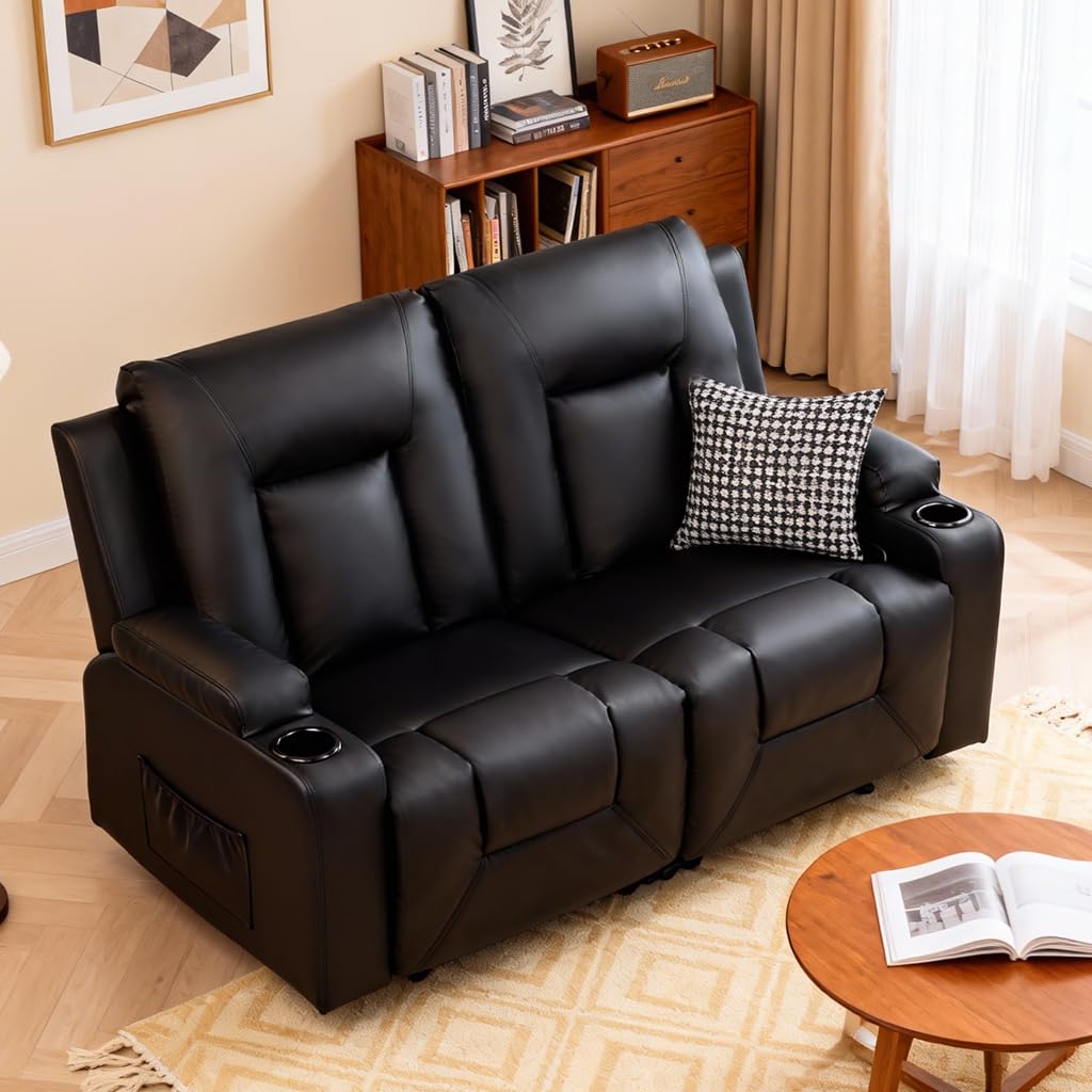 Photo 1 of ***02 LARGE BOXES***COMHOMA Living Room Furniture Set,Faux Leather Manual Recliner Sofa Sets with Cup Holders,Reclining Couch,Loveseat and Armchair,2,Black