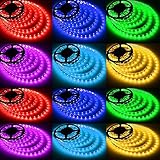 LED Strip Lights RGB 5m / 16.4ft 300 LEDs SMD 5050 10mm Flexible Cuttable Tape with DC 12V 5A Power Supply, RF Mini Controller and 3M Double-Sided Adhesive for Home Interior Kitchen Cabinet Ceiling