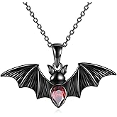 URONE Goth Necklace 925 Sterling Silver Coffin Necklace Skull Necklace Bat Pendant Gothic Jewelry Gifts for Women