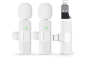 HEHOTTC USB C Mini Wireless Lavalier Microphone for iPhone 15 16, iOS and Android Devices - Noise Reduction Lapel Mic for Recording, Clip on Omni Lav Mic for Video Recording, Tiktok, Youtube, Vlog (White)