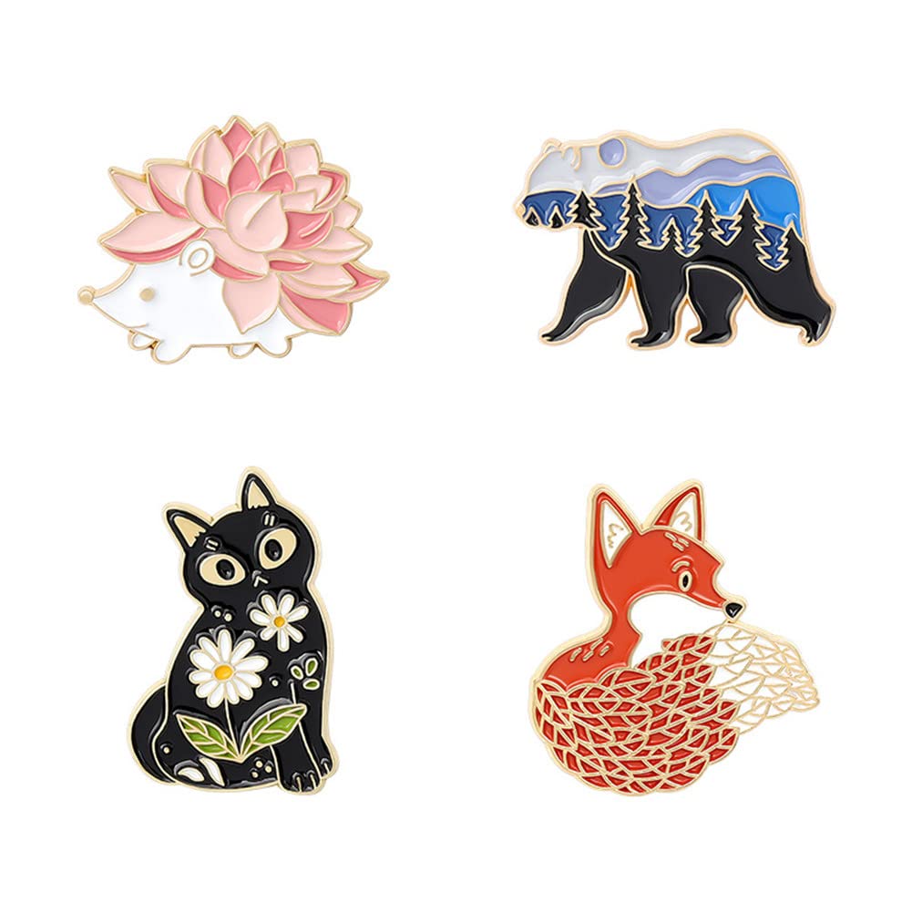 Chichengnian 4pcs APPAREL_PIN Pin Included Feature: 4 Enamel Pins of Different Cartoon Animal Styles