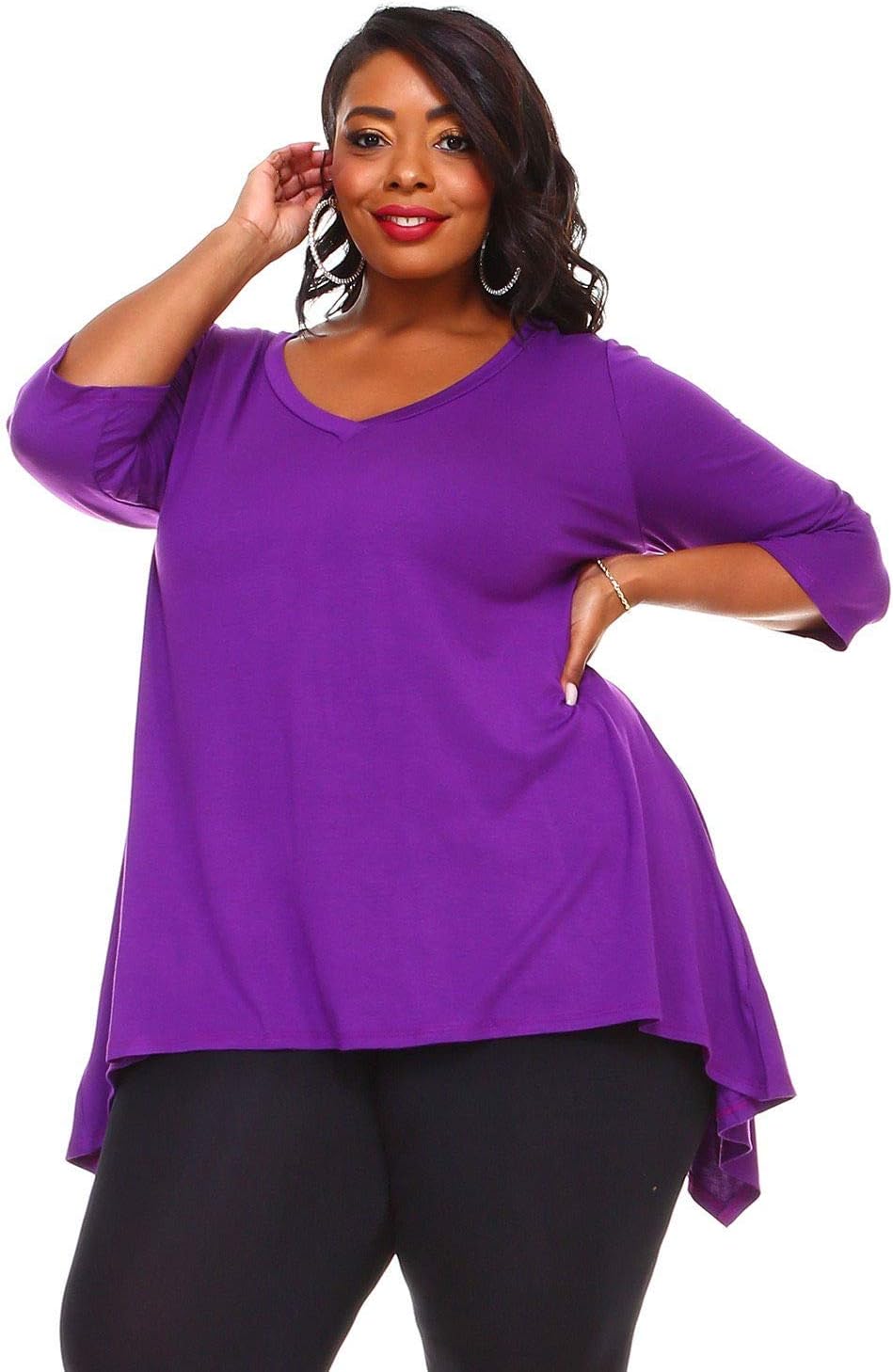 Womens Purple Asymmetrical Plus Size Tunic Top (1X