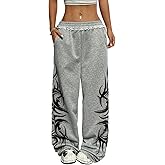 ZAFUL Womens Wide Leg Sweatpants Y2K Gothic Graffiti High Waisted Lounge Pants Athletic Joggers Pants with Pockets