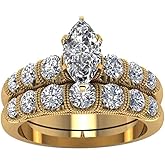 Ringcrown Bridal Sets Yellow Gold Plated Womens Wedding Ring Sets Marquise cut Cz Engagement Ring Sets