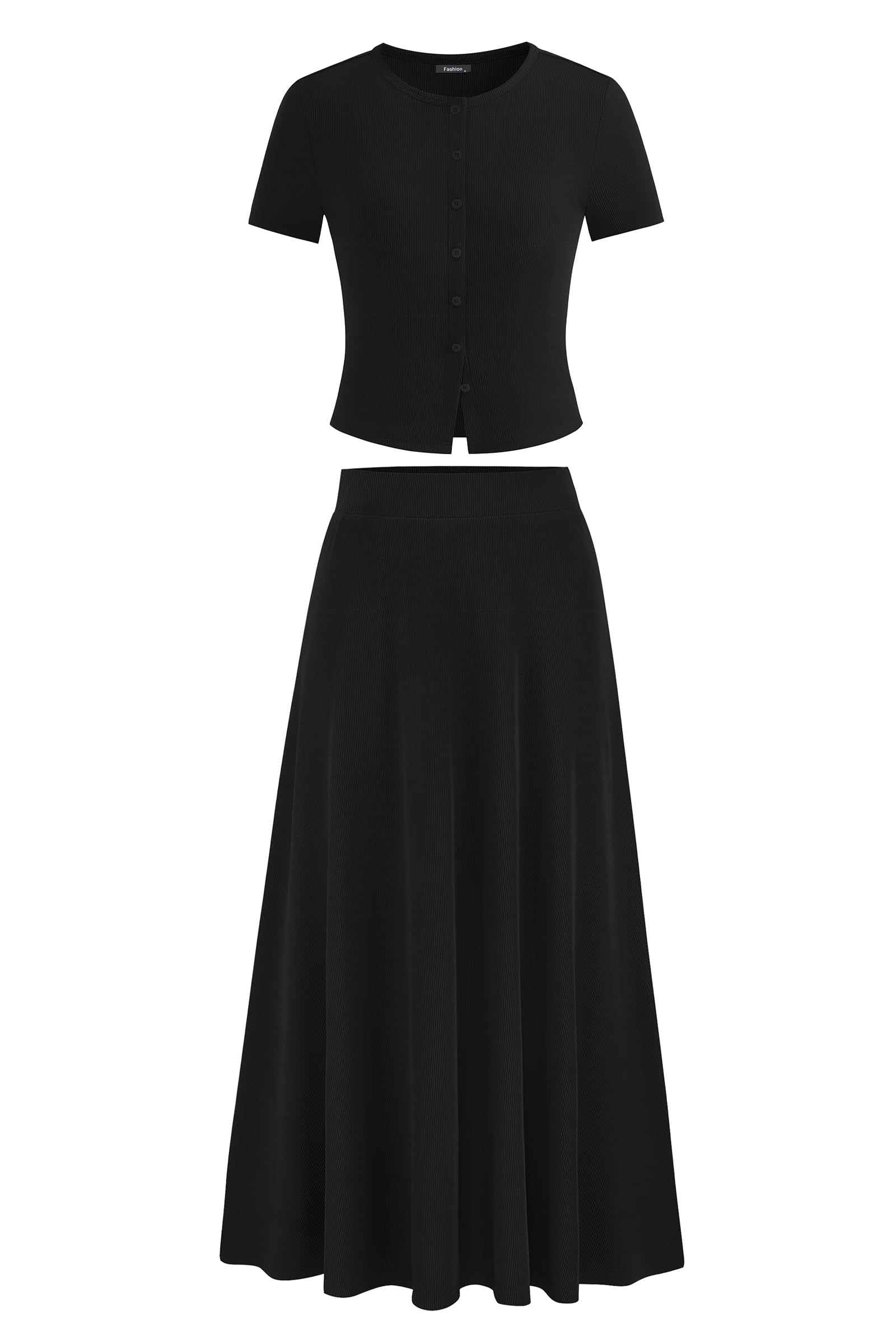 Pinstripe Button Crop Two Pieces Skirt Set