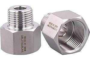 DERPIPE Forged Reducer Adapter Fitting - Stainless Steel 304 Reducing Pipe Connector, 3/4" NPT Female x 1/2" NPT Male (pack of 2)