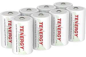 Tenergy Centura Lite 1.2V NiMH Rechargeable D Battery, 3000mAh Low Self Discharge D Cell Batteries, Pre-Charged D Size Battery, UL Certified, 8 Pack