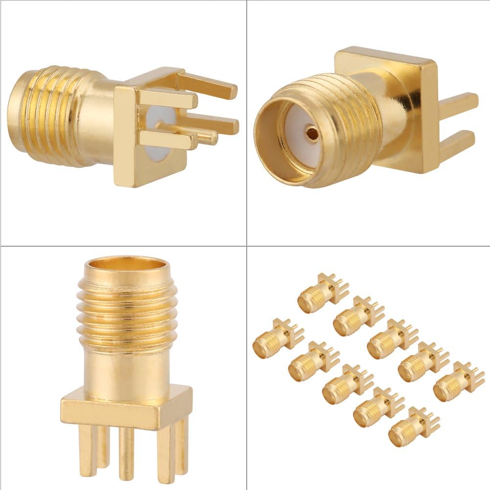 10PCS Brass SMA Female Connector PCB Mount Jack Socket 50 Ohm RF Coaxial Connector with Gold Plating for Antenna and Wireless Modules - Image 5