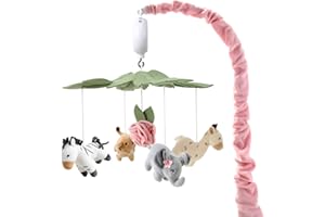 The Peanutshell Crib Mobile for Girls - Soft Pink Musical Baby Crib Mobile with 12 Lullabies, Cute Animal Baby Wildest Dreams Nursery Decor