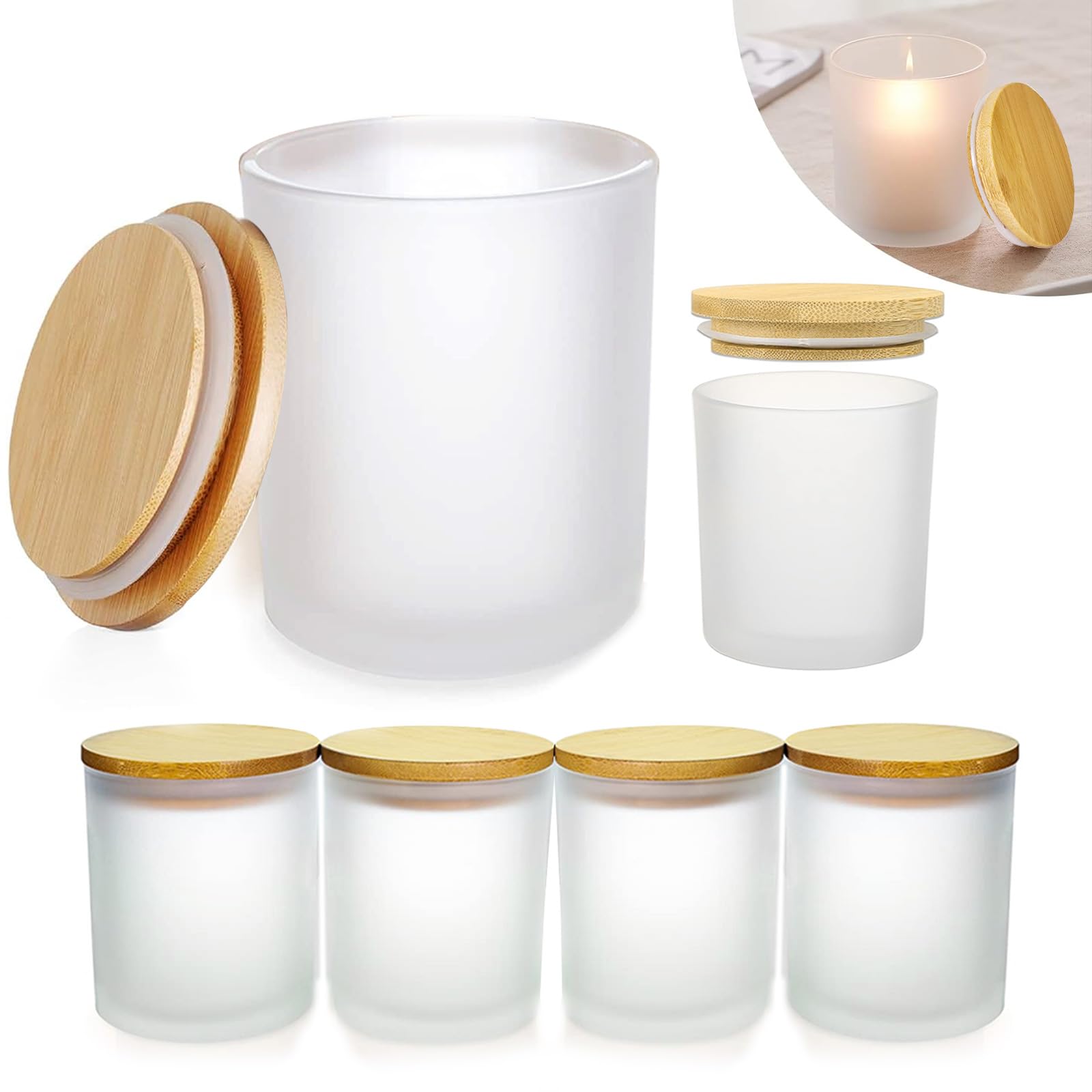 6-Pack Glass Candle Jars with Bamboo Lids (200ml) – 3mm Thick-Walled Heat-Resistant Glass for Candle Making – Elegant Scandi-Style Containers with Airtight Silicone Seal for DIY Candles & Storage