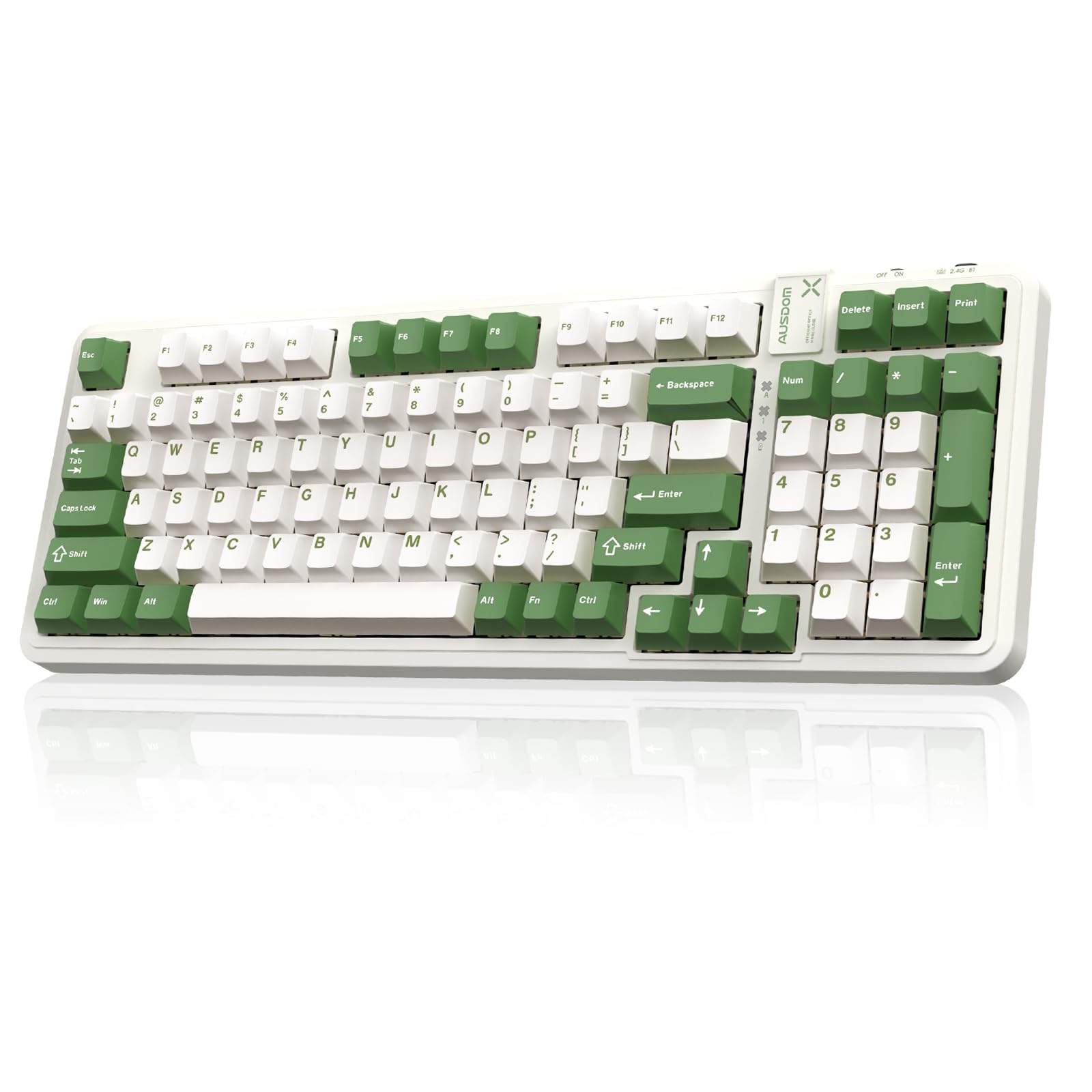 AUSDOM 98Pro Silent Mechanical Keyboard, Wireless Hot Swappable Gaming Keyboard with Backlit,Gasket Structure,Pre-lubed Tactile Switches,2.4GHz/Type-C/Bluetooth Custom Keyboards (Green & White-Silent)