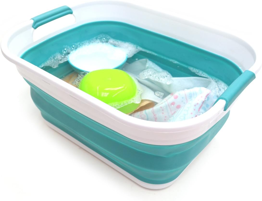 SAMMART 17.5L (4.6 Gallon) Small Collapsible / Foldable / Pop Up / Portable Washing Tub, Water Capacity 13.5L/3.5 Gallon (1, Bright Blue): Kitchen & Dining