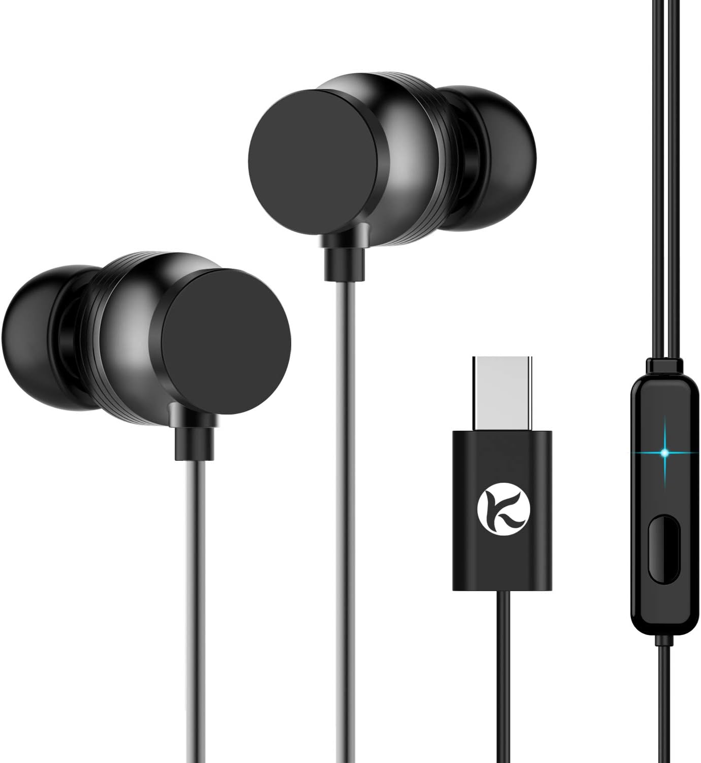 Veniveta TC001 USB Type C Headphones, Wired in-Ear Noise Cancelling Earphones with Mic, Line Control, Crystal Clear Stereo Sound Earbuds, Comfort-Fit for Running Sports