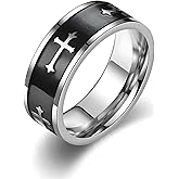 HJIMMNHONG Mens Stainless Steel Cross Ring for Christian Baptism Men Wedding Bands Party Faith Promise Statement Rings