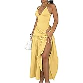Milumia Women's 2 Piece Outfits Halter V Neck Backless Bodysuit Tie Side Slit Maxi Skirt Sets