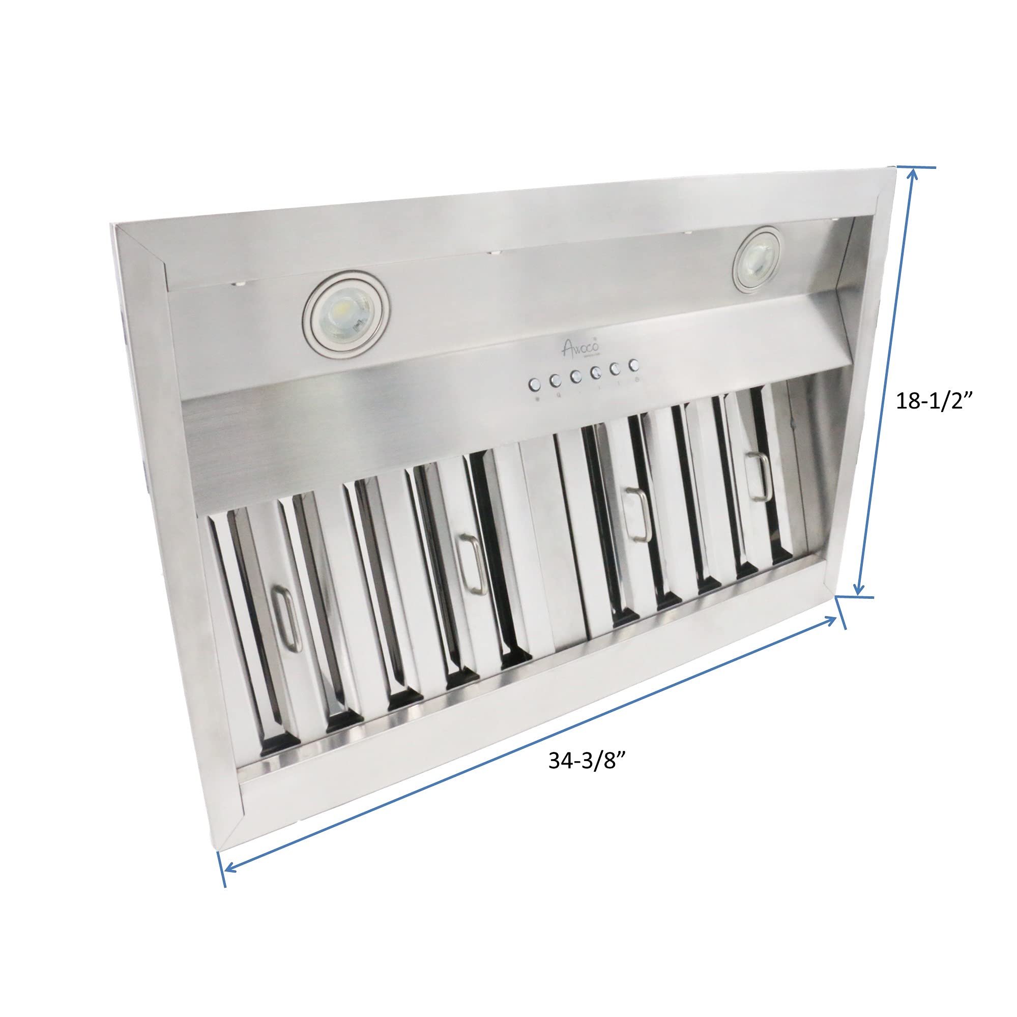 Awoco RH-BQ-X36 18.5” Depth Ducted Built-in/Insert Stainless Steel Range Hood, 4-Speed, 700 CFM, LED Lights, Baffle Filters for Wood Hood (36” Ducted)