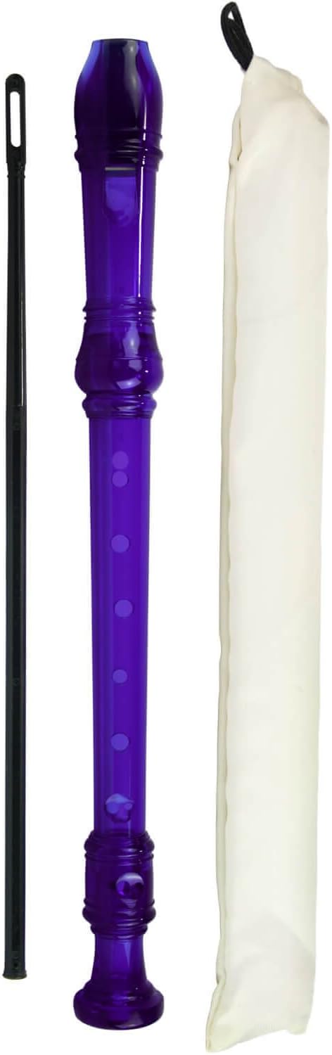 TIGER REC7-PU Descant/Soprano School Recorder with Bag, Cleaning Rod and Fingering Chart, English/Baroque Fingering - Purple