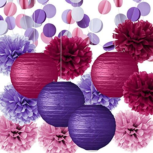 Party Decoration Kit Purple Pink Red Tissue Paper Pom Poms Flowers Papers Lanterns Circle Garland Birthday Wedding Christening Bachelorette Theme Party Decorations for Adults Boys Girls By Fadesun