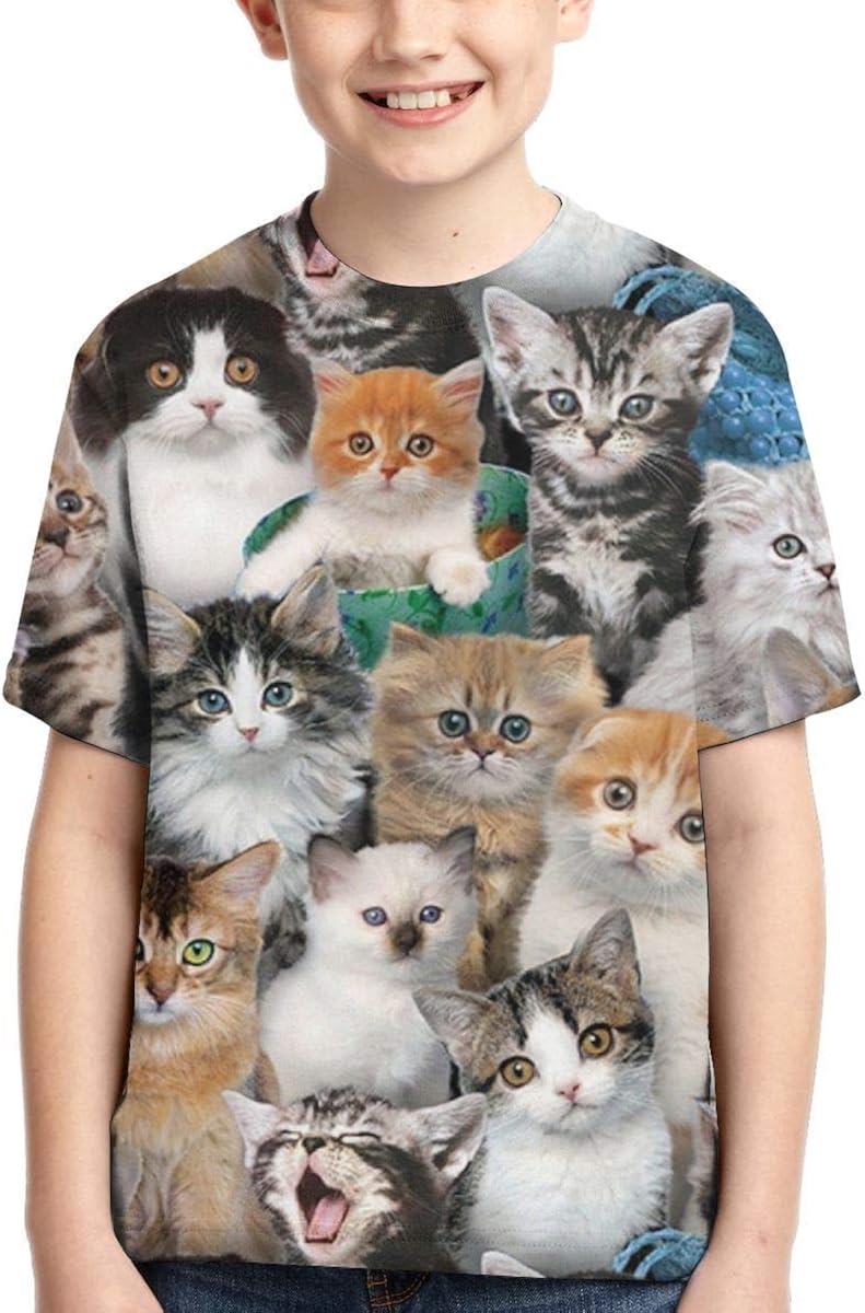 Cute Cat 15D Printed TShirts Summer TShirts for Boys and Girls
