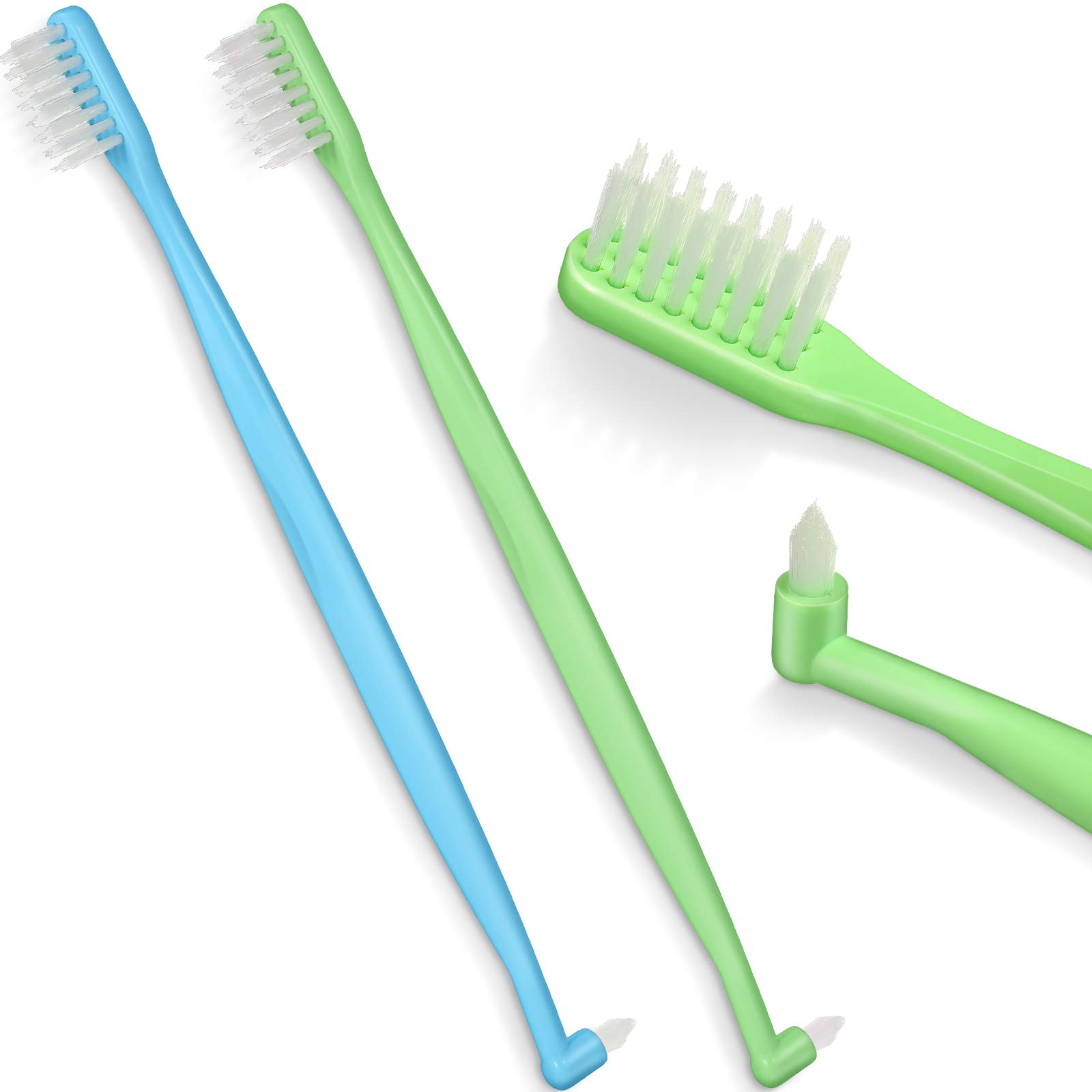 Patelai 2 Counts Orthodontic Toothbrush Brace Toothbrush Double Ended Brush V Trim Brush and Tiny Small Soft Trim Head End Tuft for Braces and Teeth Detail Cleaning(Green, Blue)