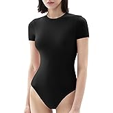 PUMIEY Women's Crew Neck Short Sleeve Thong Bodysuit Fashion T-shirt Tops Smoke Cloud Pro Collection