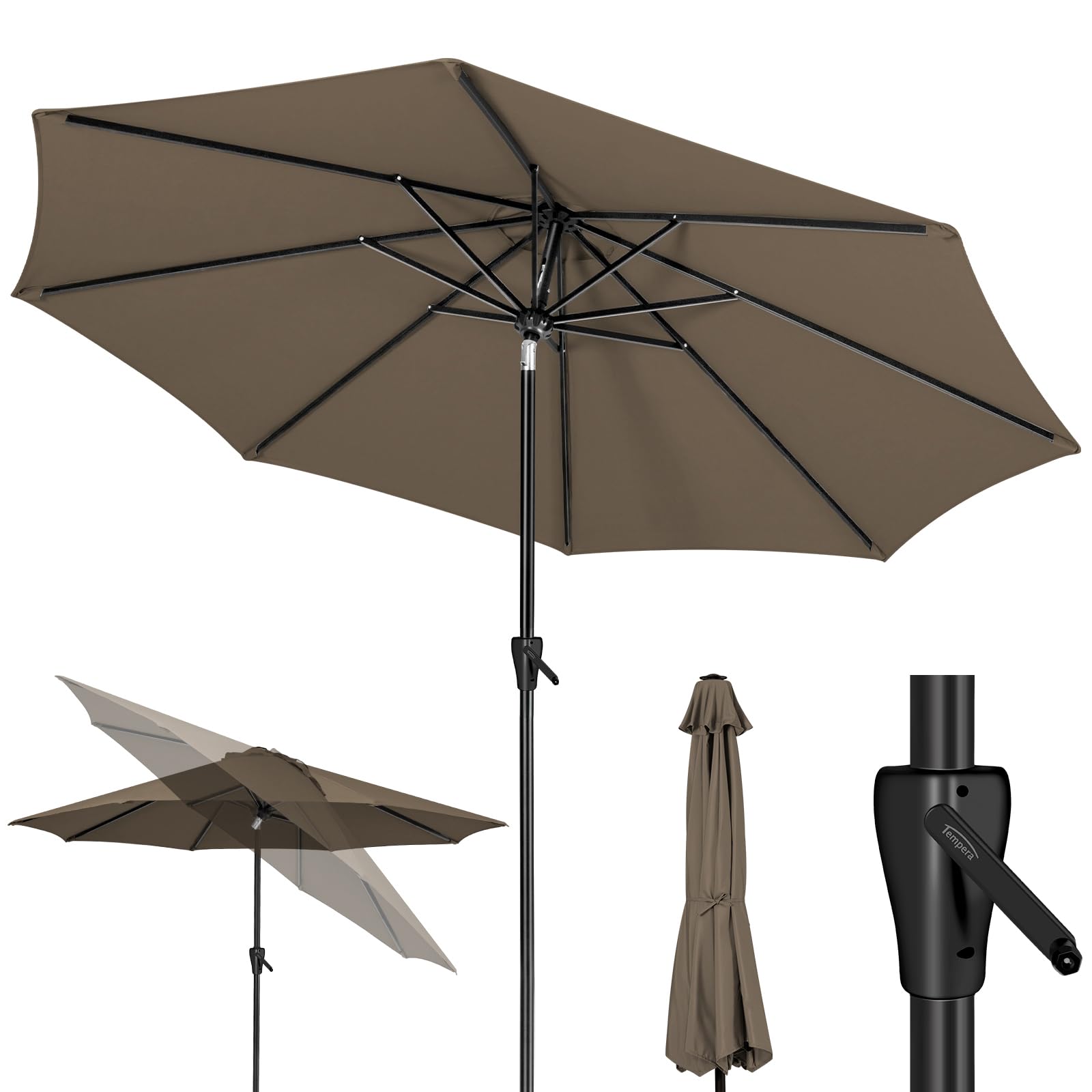 Tempera 10ft Patio Market Outdoor Table Umbrella with Auto Tilt and Crank, Large Sun Umbrella with Sturdy Pole & Fade Resistant Canopy, Easy to Set, Taupe Image