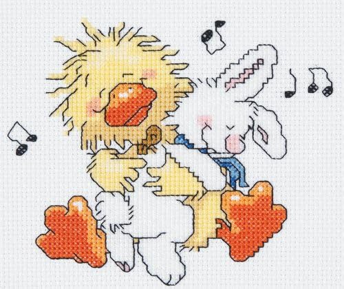 Janlynn Cross Stitch Kit, 5-Inch by 7-Inch, Bunny Hugs