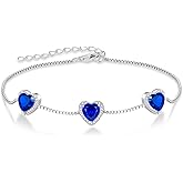 Lwsary Love Heart Bracelet 925 Sterling Silver Halo Heart Birthstone Bracelet Jewelry Gifts for Women